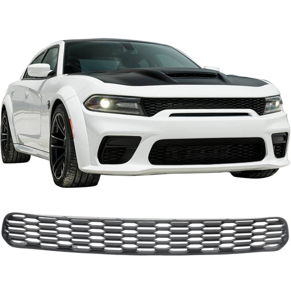 Ikon Motorsports Front Bumper Grille Compatible with 2020-2023 Dodge Charger Widebody OE Style Unpainted Black Replacement Front Bumper Lower Grill Assembly 1PC