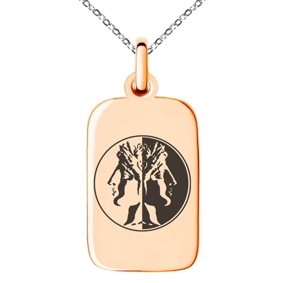 Stainless Steel Janus Greek God of Beginnings Engraved Small Rectangle Dog Tag Charm Pendant Necklace