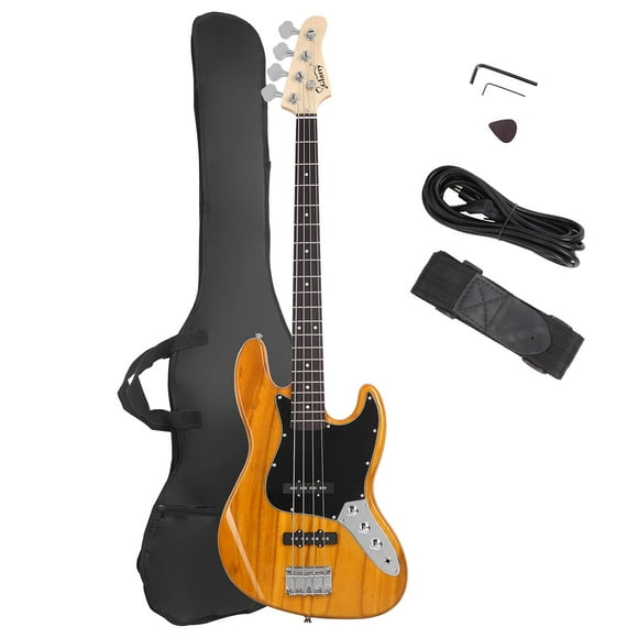 Glarry Guitare Électrique Gjazz 4 Cordes Taille Complète Droitier avec Sac pour Guitare, Cordon d'Ampli et Kits Débutants (Jaune Transparent)