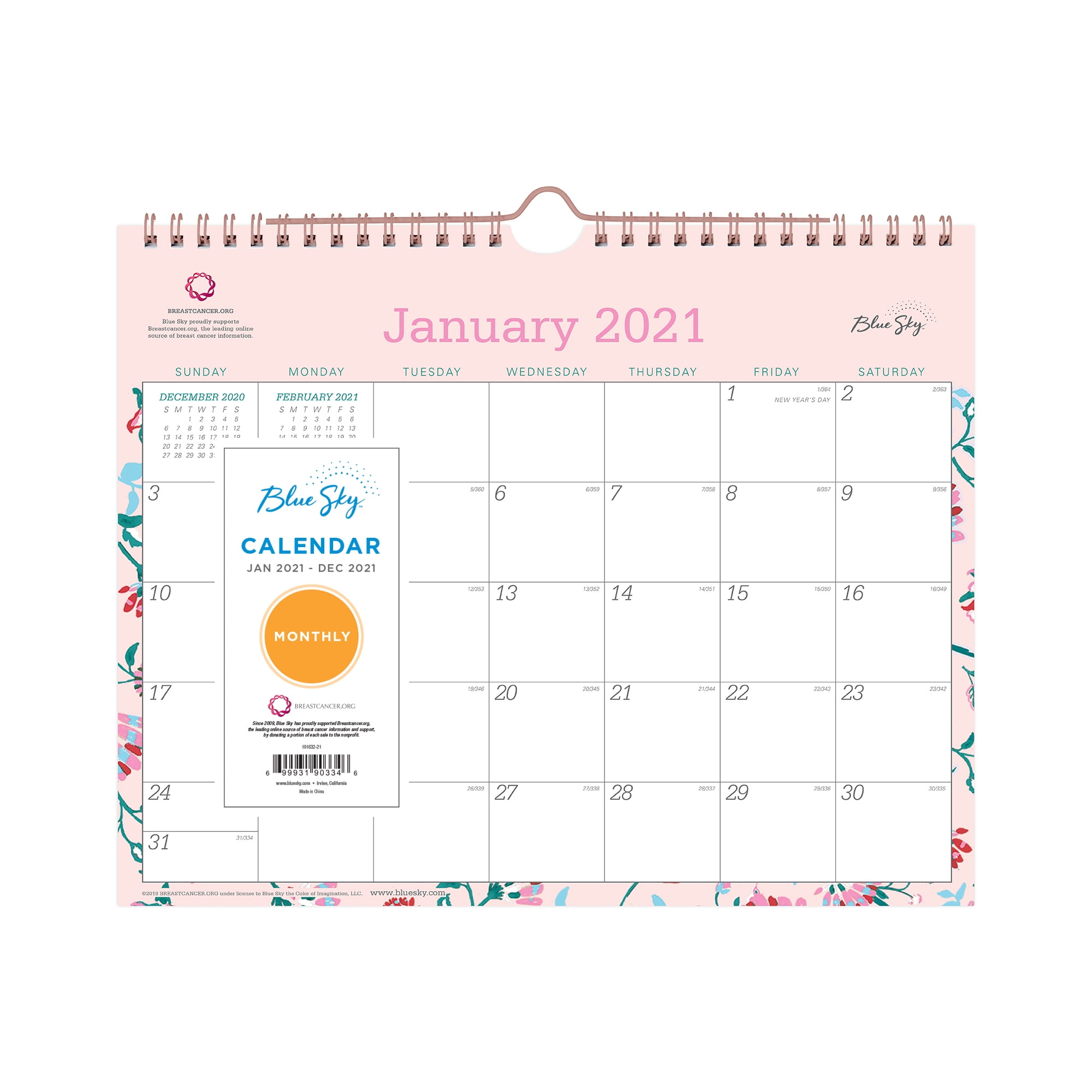 Blue Sky BCA 2021 11" x 8.75" Wall Calendar, Garden Flower