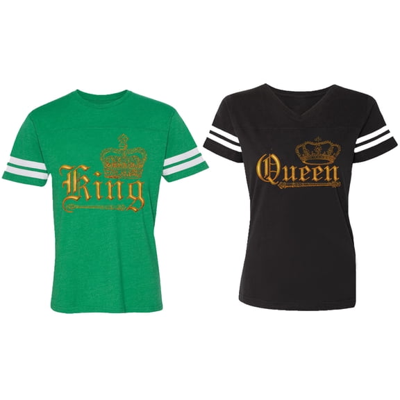 Wild King Queen Matching Couple Cotton Jerseys (Men Green / Women Black) (Men S / Women S)
