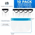 thumbnail image 2 of Salon World Safety 5-Black & 5-Blue Face Shields - Ultra Clear Protective Full Face Shields to Protect Eyes, Nose and Mouth - Anti-Fog PET Plastic, Elastic Headband - Sanitary Droplet Splash Guard, 2 of 6