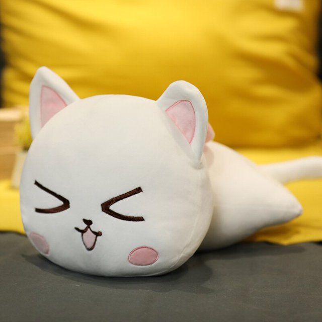 28/40/65cm Cute Lying Cat Plush Toys Stuffed Soft Animal Dolls Lovely Cat Pillow Toys for Children Girls Birthday Giftswhite close eyes40cm Deng Xun unisex