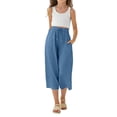 thumbnail image 4 of Ruyang Teen Girls Cotton Linen Capri Pants Kids Summer Preppy Casual Cropped Pants Cozy Lightweight Drawstring Baggy Trousers Cute, 4 of 9