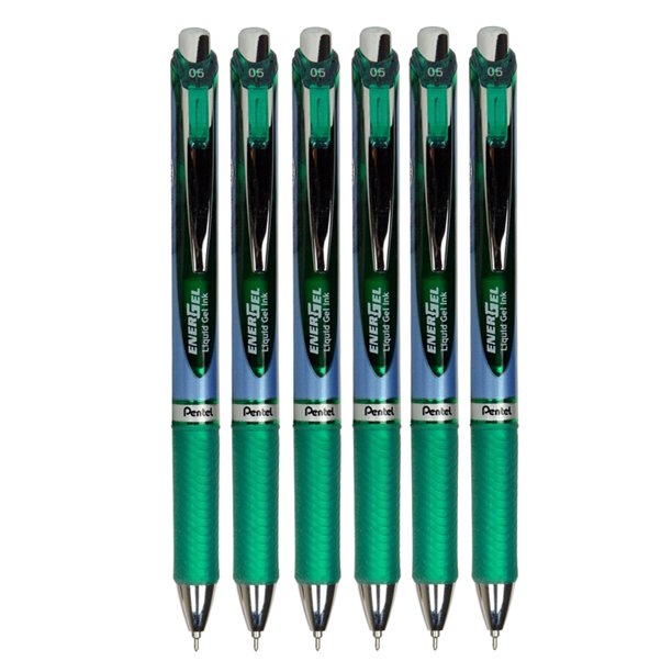 Pentel EnerGel 0.5mm Needle Tip Retractable Green Liquid Gel Pen 6Pack