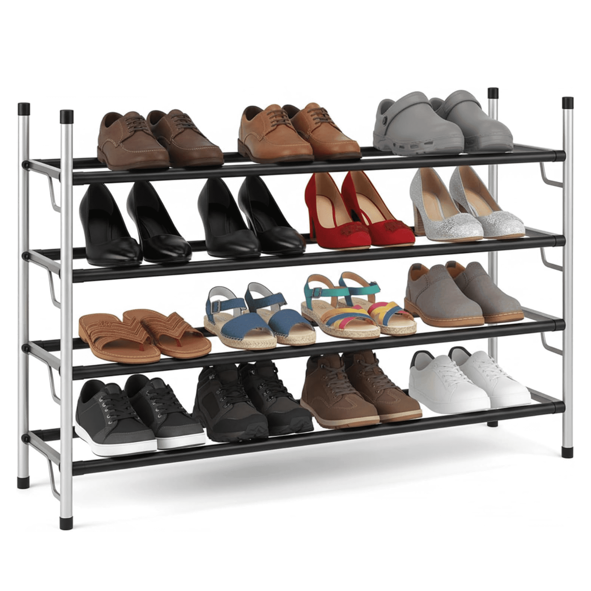Neatfreak Vertical 12 Cubby Silver Shoe Rack and Organizer with 1