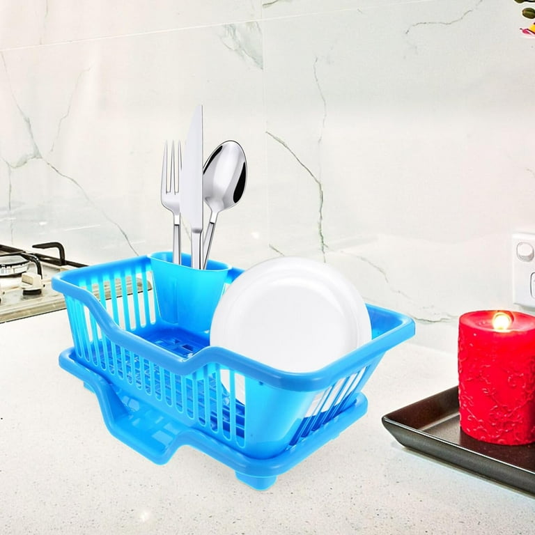 Dish Drying Rack Plastic Sink Dish Rack Drainer with Drainboard for Kitchen Counter Dish Strainers with Utensil Holder Blue Walmart