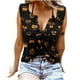 thumbnail image 1 of Blusa sin mangas con cuello en V y estampado de Halloween con botones y sin mangas para mujer Pompotops  lopia1000165, 1 of 6