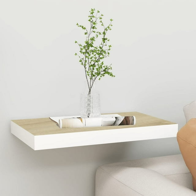 Estante de Pared Flotante SKM en Roble y Blanco 50x23x4 cm MDF