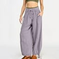 thumbnail image 2 of BLVB Women's Wide Leg Linen Palazzo Pants High Waisted Casual Trousers Loose Dressy Beach Lounge Pants with Pocket Purple, 2 of 7
