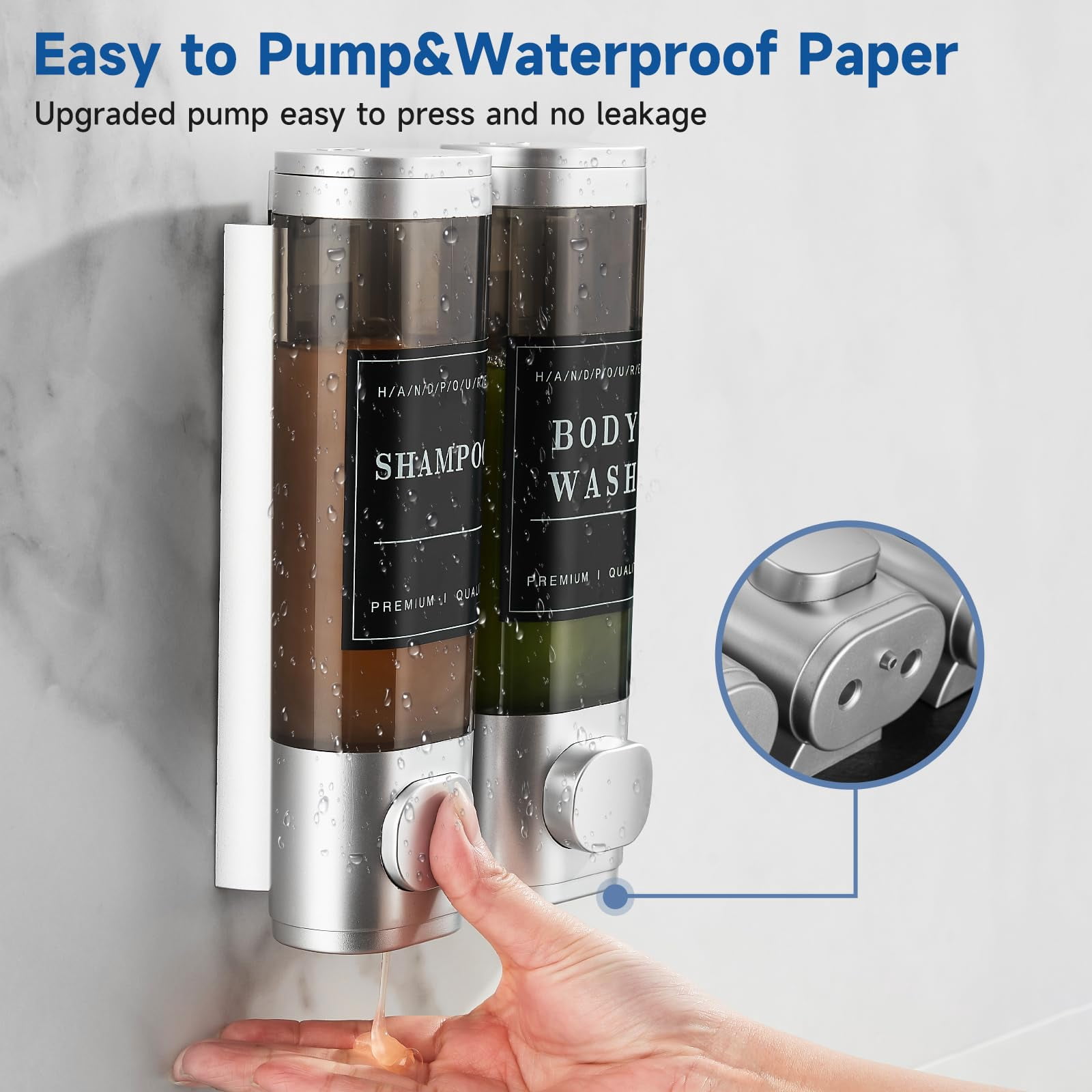 Shampoo and Conditioner Dispenser,Shower Soap Dispenser 3 Chamber No Drill Wall-Mounted Large Capacity