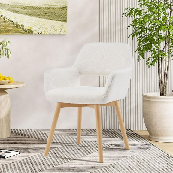 Desk Chair No Wheels Vanity Chair Makeup Chair Comfy Accent Chair for Living Dining Room Bedroom Home Office Mid Century Modern Upholstered Arm Sofa with Wood Legs