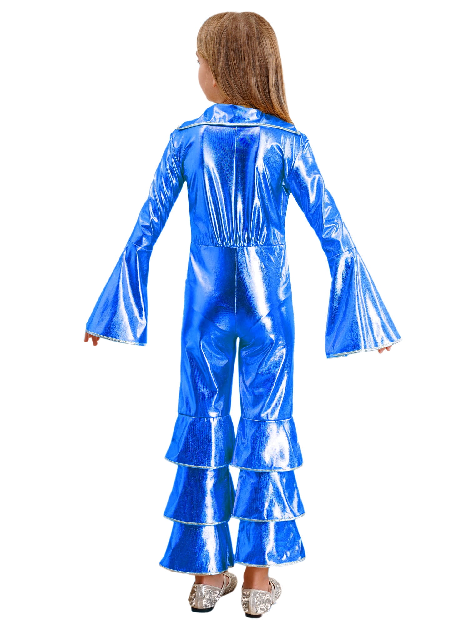 Ocealan Girls Retro Disco Dance Jumpsuits Metallic Rock Star Babydoll One Piece Bodysuit Royal Blue 16