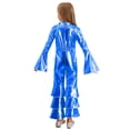 thumbnail image 2 of renvena Kids Girls 90s Flapper Disco Dance Clothes Metallic Ruffles Long Sleeve One Piece Jumpsuits Royal Blue 6, 2 of 7