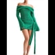 thumbnail image 1 of Vestido de Punto Corto con Hombros Descubiertos para Mujer, Larga, Irregular, con Cordones, Sexy Verde M, 1 of 10