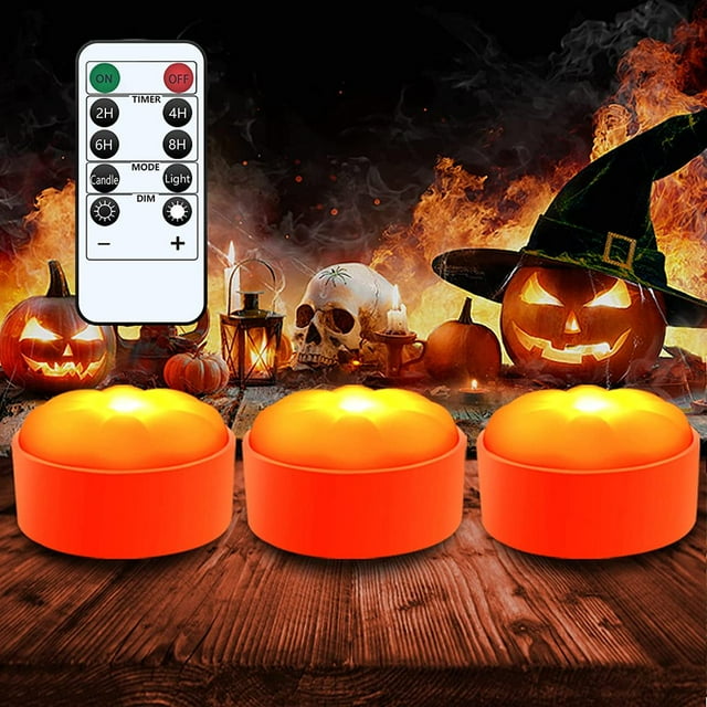 Halloween LED Pumpkin Lights Outdoor with Remote and Timer Battery Operated Bright Realistic Flameless Electric Candles for Hallo