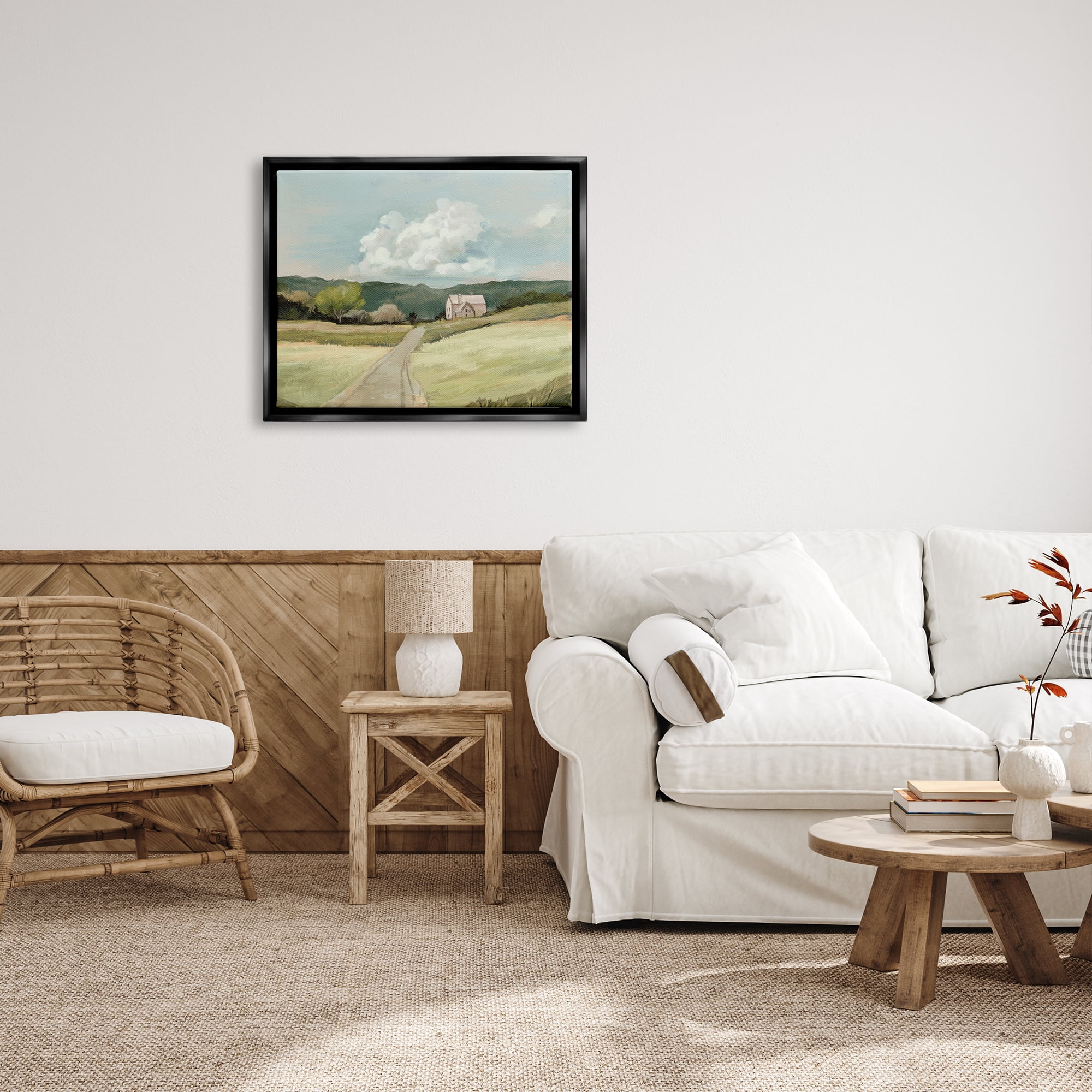 Stupell Industries Road Leading Home Countryside Mountain Landscape Jet Black Framed Floating Canvas Wall Art, 24x30, by Ziwei Li