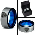 thumbnail image 4 of Tungsten Floral Paisley Heart Shaped Band Ring 8mm Men Women Comfort Fit Blue Flat Cut Brushed Gray Polished, 4 of 4