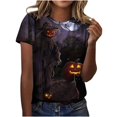 thumbnail image 1 of Virmaxy T-Shirt Décontracté Imprimé Halloween 2024 pour Femmes Col Rond Manches Courtes Multicolore-33 m, 1 of 3