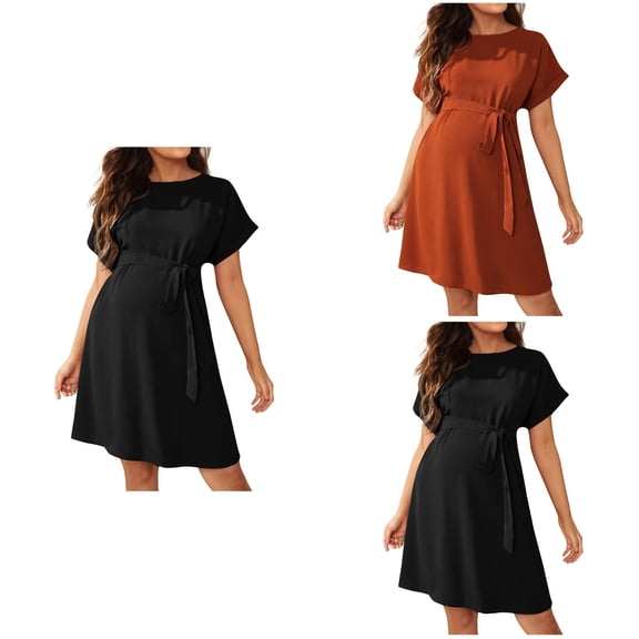 Loopsun Summer Dresses for Women, Maternity Dress, Women's Round Neck Short Length Casual Pregnancy Dresses Black, XXL
