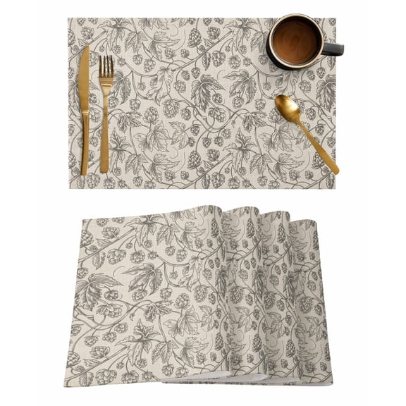 Vintage Plants Flowers Placemats Set of 1 Floral Thread Texture Heat Insulation Washable Place Mats, Rustic Non-Slip Table Mats for Dining Table Party Kitchen Decor,13x19 Inch
