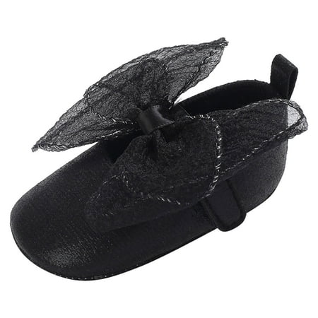 

QIANGONG Toddler Shoes Summer Toddler Shoes Girls Sports Flat Bottom Round Toe Ribbon Bow Hook Loop Dance Shoes (Color: Black Size: 2 )