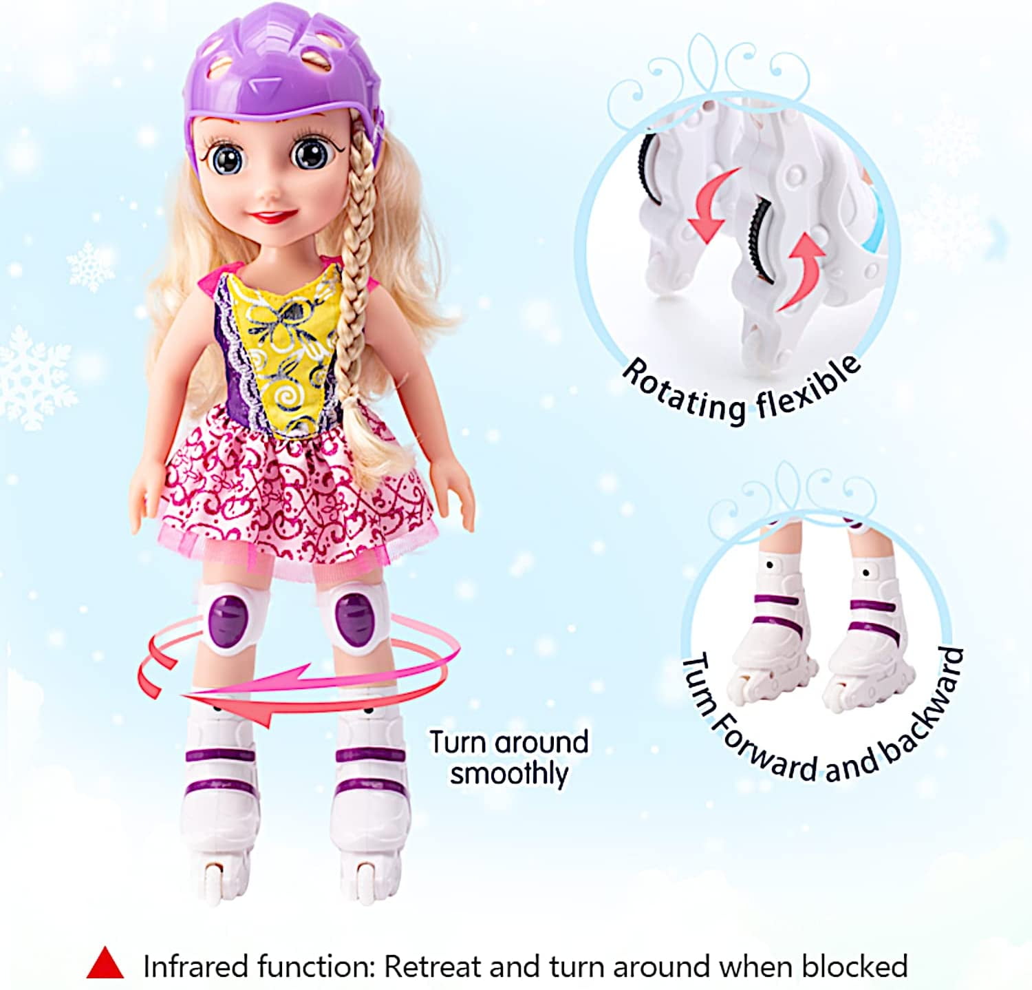 POCO DIVO Skating Princess 14" Dancing Doll Blading Skates Inline Roller Girl Interactive auto Retreat Baby Sonic Control Fashion Dress Blonde Beauty with Music