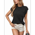 thumbnail image 2 of Womens Summer Mock Neck Cap Sleeve Loose Knit Pullover Tank Tops Black L, 2 of 9