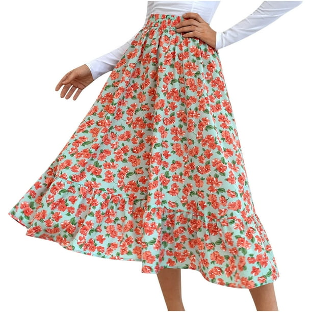 Falda acampanada delgada con estampado de costuras de longitud media a la moda informal para mujer Wmkox8yi FGJ1020