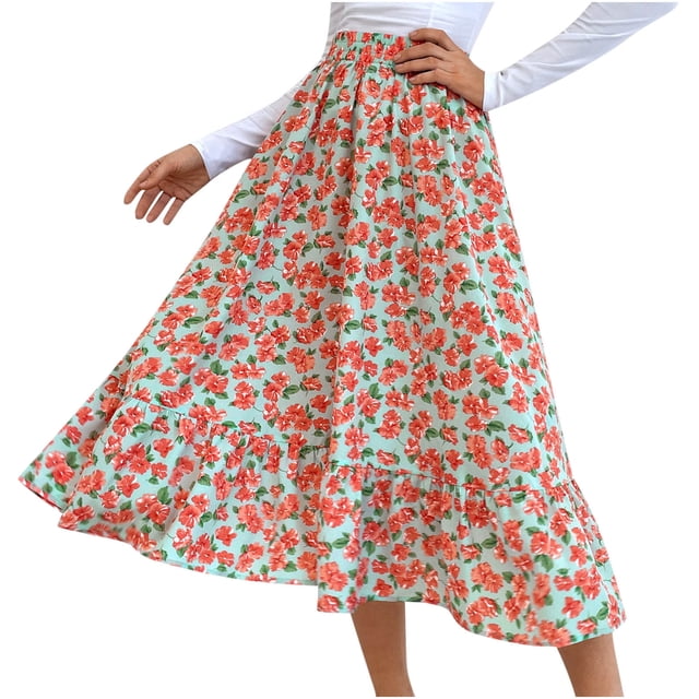 Falda acampanada delgada con estampado de costuras de longitud media a la moda informal para mujer Wmkox8yi FGJ1020