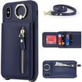 thumbnail image 3 of iPhone Xs Case for Women with Card Holder, iPhone Xs Phone Case with Strap,iPhone X Crossbody Lanyard Cases with Credit Card Slots Kickstand with Ring Holder Stand Case,5.8 Inch,Blue, 3 of 13