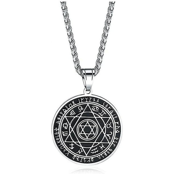 Talismán De Seis Puntas 12 Constt De Colgante Menos Talismanes De Acero, Cadena 24"
