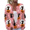 thumbnail image 3 of Halloween Cardigan for Women Funny Black Cat Womens Sweaters Cardigan Knit Button Up Cropped Long Sleeve Fall Holiday Soft Cardigan Outwear Hot Pink 5XL, 3 of 7