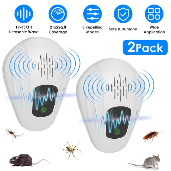 Moclever 2Pcs Plug in Ultrasonic Insect Repellent Indoor, Pest Control Device for Mosquitoes Cockroaches Rats, White