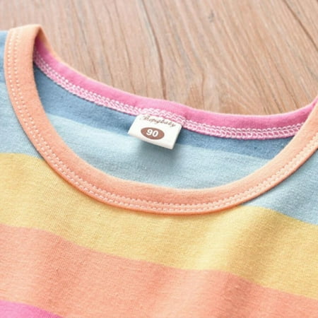 

Aayomet Girls Dresses Flying Sleeves Colorful Striped Dress Girl Princess Dress 1 To 7 Years Green 6-7 Years