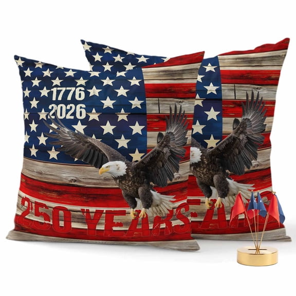 2 Pack Outdoor Waterproof Throw Pillow Covers,250 Years Anniversary Eagle Decorative Square Pillow Case Patio Pillowcases for Chair Couch Sofa 16x16in