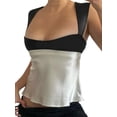 thumbnail image 1 of Fortune Women Crop Top Patchwork Cami Top Contrast Color Low Cut Backless Vest, 1 of 9