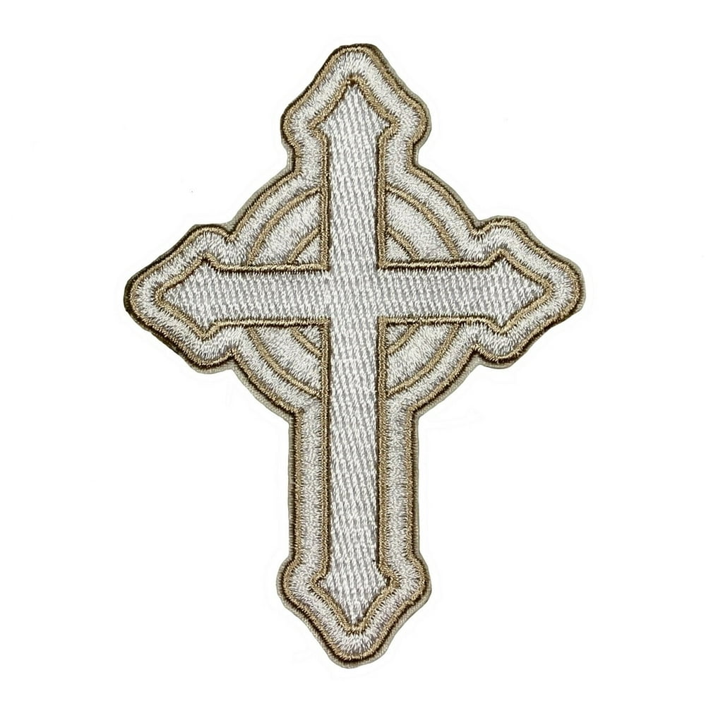 Catholic White Cross Patch Christian Faith Craft Embroidered Iron On