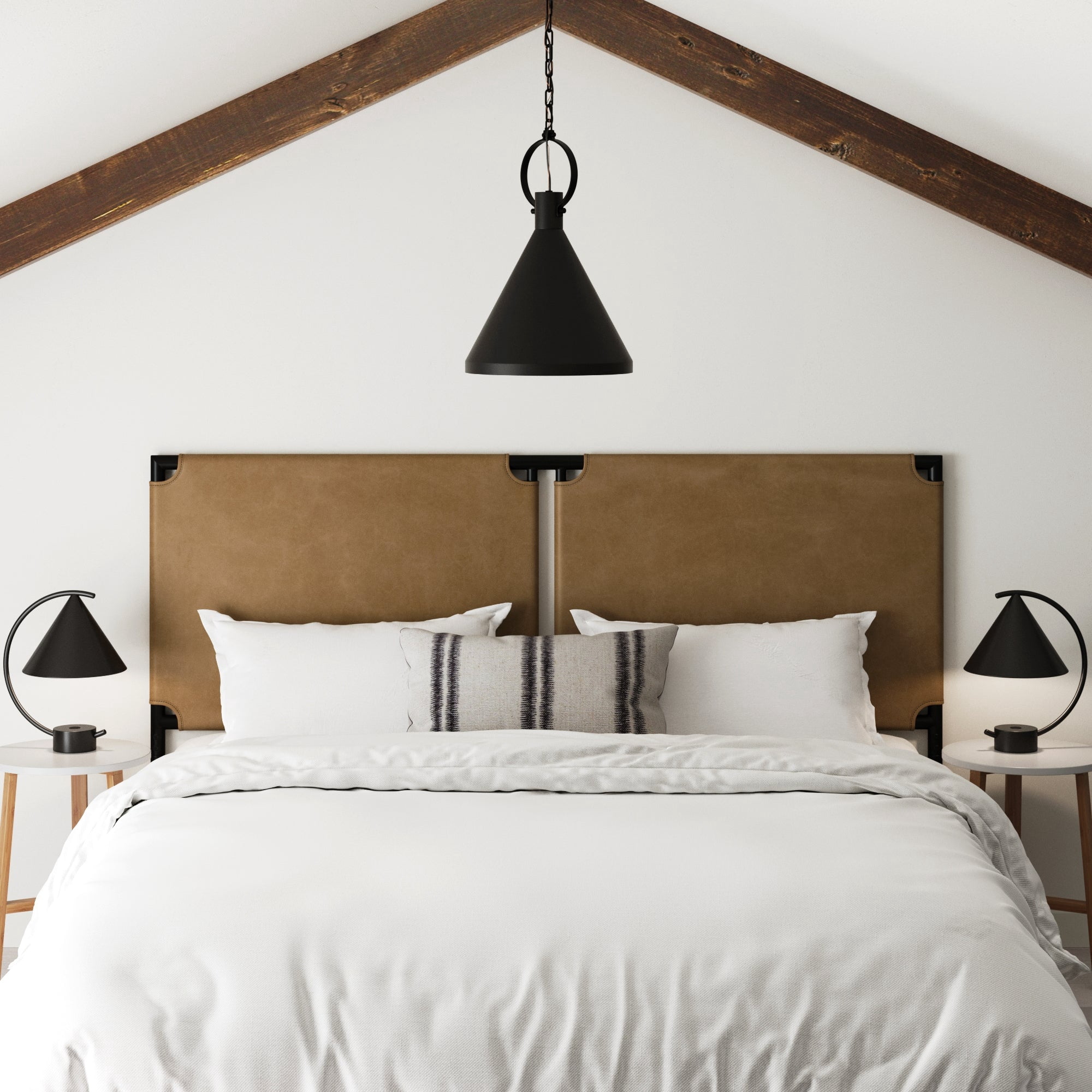 Nathan James Aspen King Bed Headboard, Faux Leather Upholstered Headboard in Vintage Brown Leather with Black Matte Metal Frame