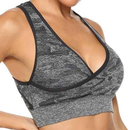 hcuribad Sports Bras for Women 2024 New Women s Comfortable Sexy Camo Seamless Knitted Sports Shockproof Gathering Bra Womens Underwear Bralettes for Women (Clearance) Grey S