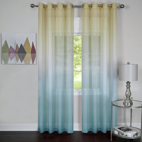 Rainbow Blue Faded Modern Window Curtain Panel: 52" x 84", 8 Grommet Panel