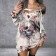 thumbnail image 2 of Mujeres Fuera Del Hombro Cruz Negra de Manga Larga Farty Vestido Casual Odeerbi ODB113051, 2 of 5