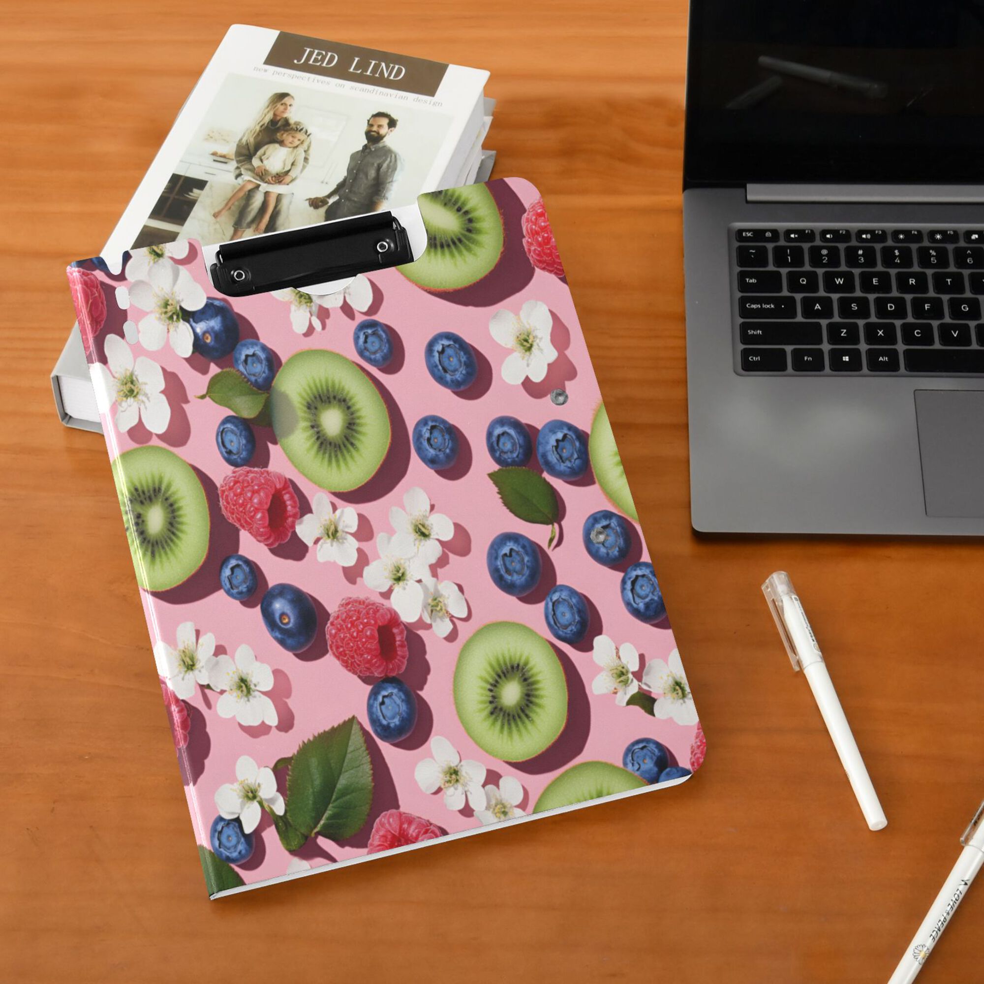 FORMRS A4 Clipboard Folder with Pen Holder Horizontal Foldable School Office Binder, Pink Kiwi