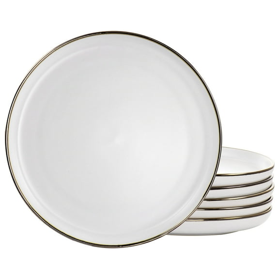 Elama Arthur 6 Piece Stoneware Dinner Plate Set in Matt White with Gold Rim