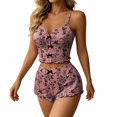 thumbnail image 2 of Jowdiw Women Pajama Set Print Cami Shorts Set Bow Decor Ruffle Hem Lounge Sleepwear Two Piece Home Wear, 2 of 6