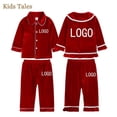 thumbnail image 2 of Conjunto de pijamas navideños de terciopelo personalizado para niños y niñas, DIY, añade tu imagen de texto, camisetas de manga larga y pantalones, ropa de dormir para niños pequeños, 2 of 4