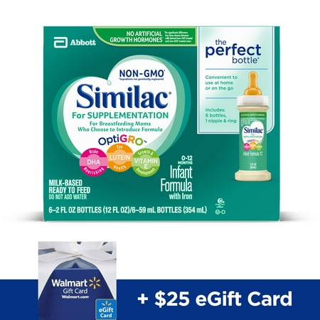 Free $25 Physical Walmart Gift Card with purchase of Similac for Supplementation Non-GMO Infant Formula with Iron Baby Formula 2 oz Bottle (Pack of