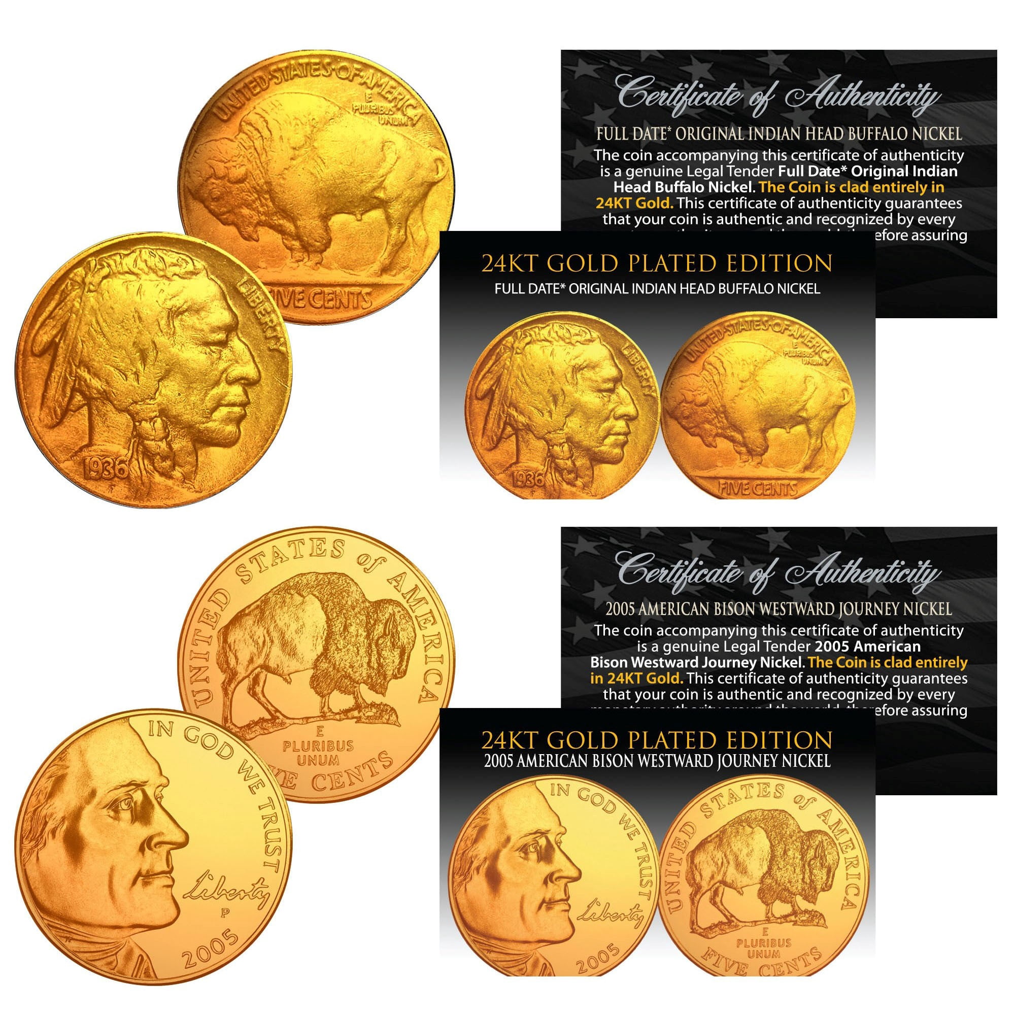 Then & Now Buffalo 5-Cent 24K Gold Plated 2-Coin Set - 1930s & 2005 Nickels  BOGO - Walmart.com