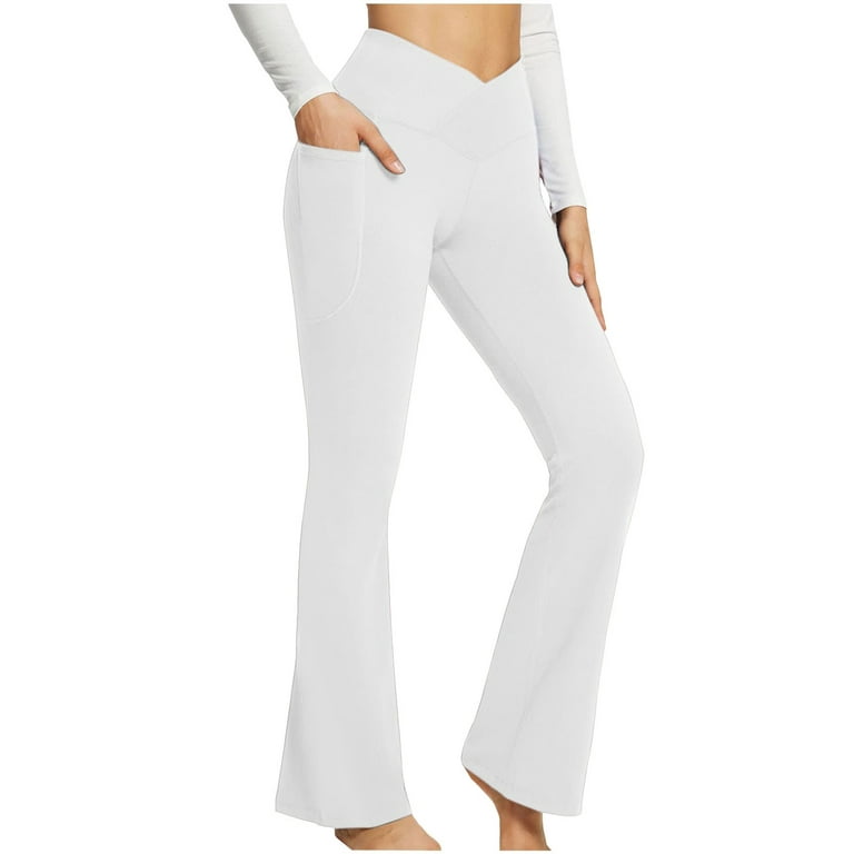 Ketyyh-chn99 Yoga Workout Pants Ruched Flare Leg 2023 High Rise Elastic  Waist Solid Long Pants White,XL 