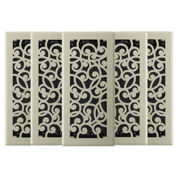 4in x 10in Wonderland Style Satin Nickel Metal Heating and Cooling Air Floor Register (5 PACK) - Overall 5 1/4" x 11 1/4"